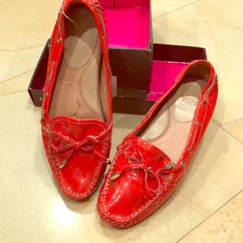 Orange patent leather mocassin